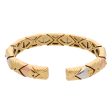 Brazalete hechura abierta con diamantes firma Bvlgari en oro dos tonos 18 kilates. Discount