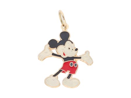 Dije hechura italiana motivo Mickey Mouse con esmalte en oro amarillo 14 kilates. Sale