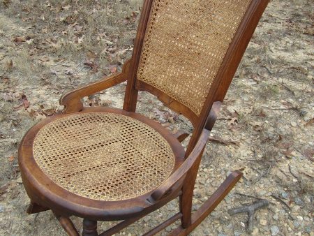 Antique American 19th Century Walnut Rocking Chair caned seat & back Beautiful Discount