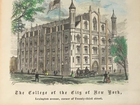 Antique Print CCNY CUNY The College of the City of New York corner of Lexington Avenue & 23rd St 1868 Hand Colored Wood Engraving framed Hot on Sale