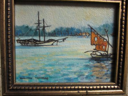 Vintage Sailboats Nautical Original Painting Dorothy Thomas 1968 Online Sale