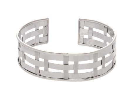 Brazalete abierto calado en oro blanco 14 kilates. Cheap