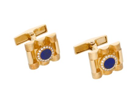 Mancuernillas diseño estilizado con lapislazuli y diamantes en oro amarillo 18 kilates. Online now