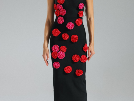 Women’s Flower One Shoulder Midi Dress-Black Online Hot Sale